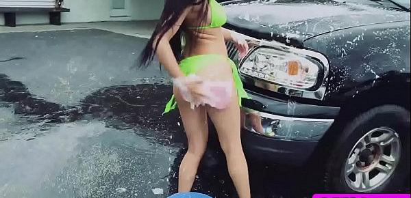 College carwash babes enjoy in a hot group fuck